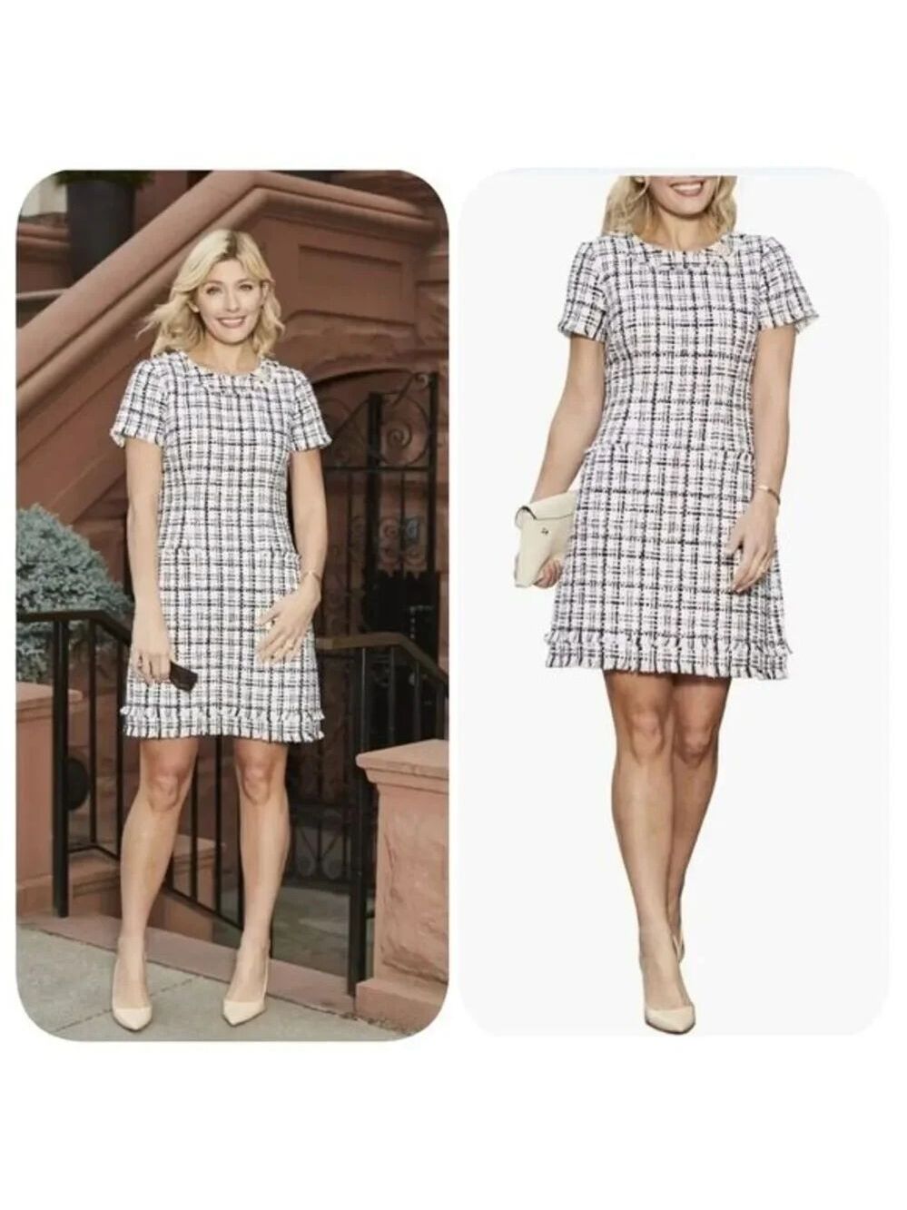 Harper Rose Cap Sleeve Tweed Shift Dress Sz 14